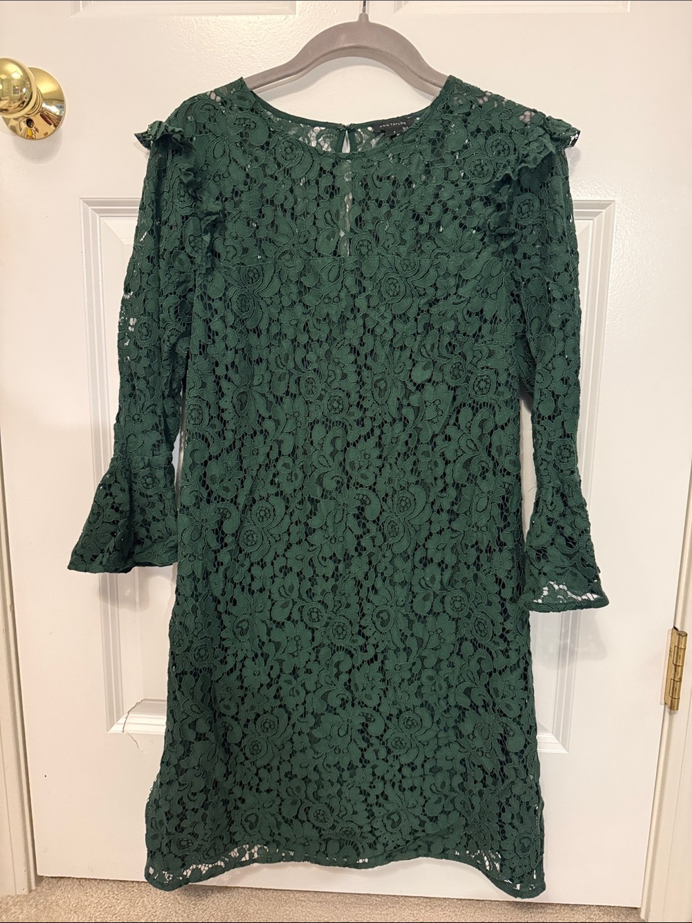 Ann Taylor Green Long Sleeve Lace Dress